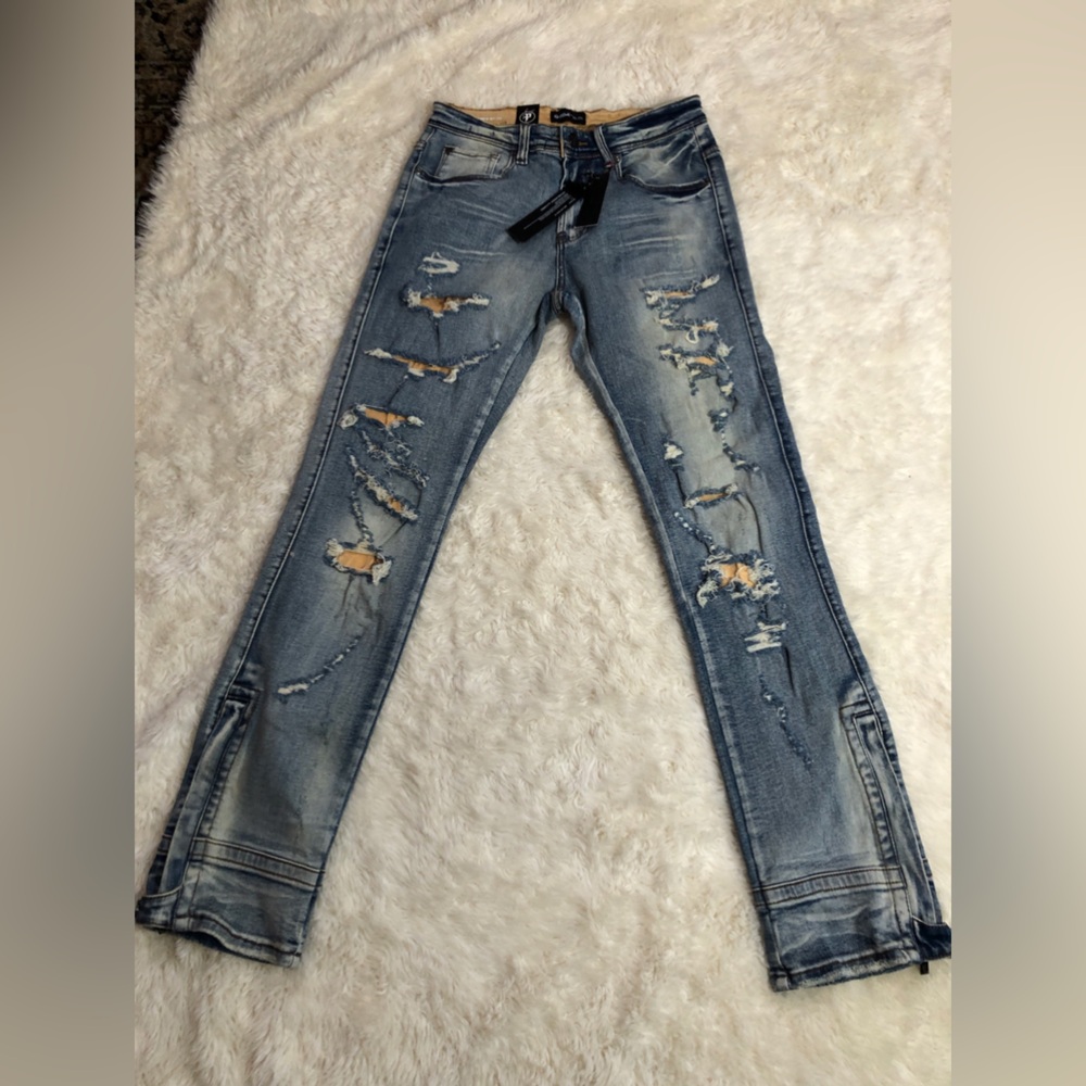Preme Distressed Semi Stacked Blue Jeans